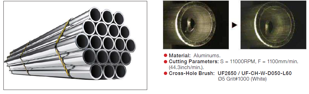 burr removal in pipes with cross-hole brush